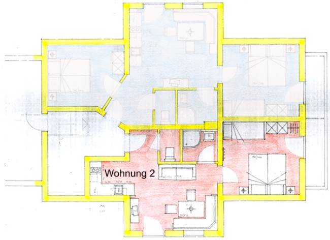 Grundriss unserer Ferienwohnung 2 im Ferienhaus am Dirtlergut direkt an der Piste
