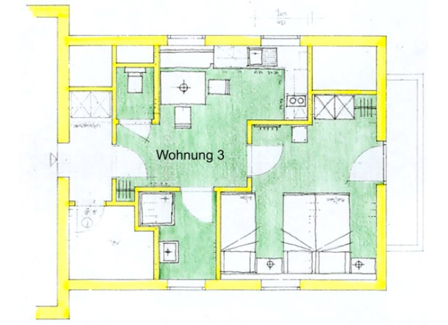Grundriss der Ferienwohnung 3 am Dirtlergut an der FIS Abfahrt am Hauser Kaibling